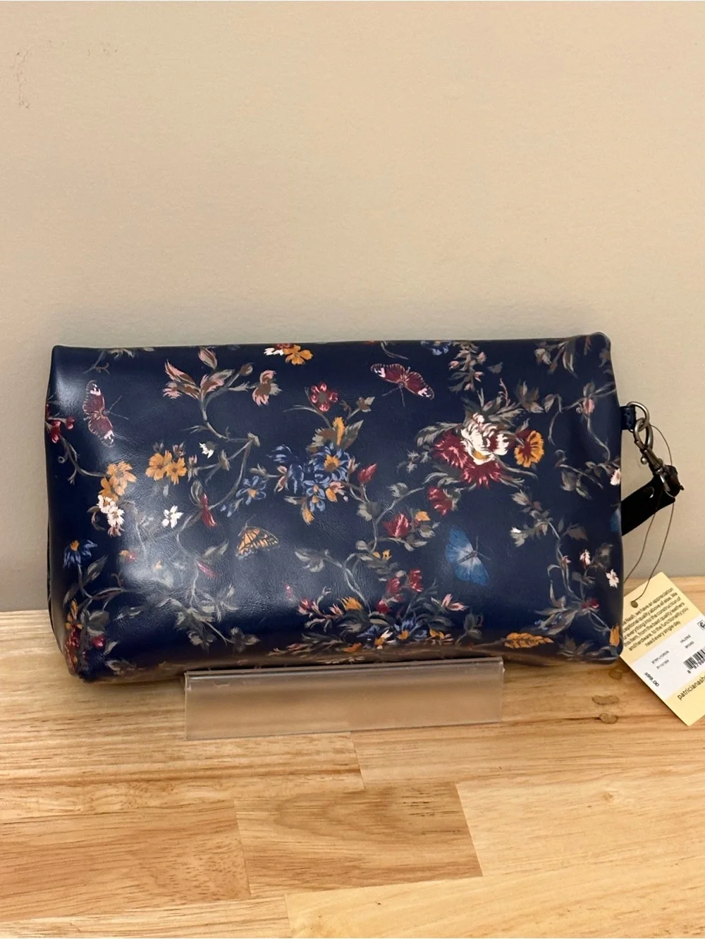 Patricia Nash Navy Floral Wristlet Pouch with Elegant Floral Print